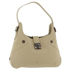 Borsa a tracolla Salvatore Ferragamo Gancini in tela beige e argento Auth BA13175 Argento Beige