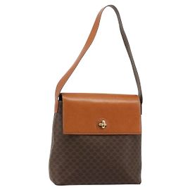 Céline Bolsa de Ombro CELINE Macadam Canvas PVC Couro Marrom Ouro Auth 182190A Marrom Dourado