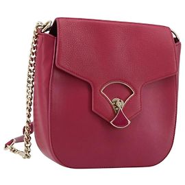 Bulgari Bolsa de Ombro com Corrente BVLGARI em Couro Pink Gold Auth BA13069A Rosa Dourado