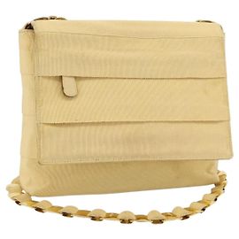 Bolsa de ombro com corrente Salvatore Ferragamo em lona e couro bege dourado Auth ka4517A Bege Dourado