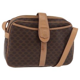 Céline Bolsa de Ombro CELINE Macadam Canvas PVC Couro Marrom Ouro Auth 181476A Marrom Dourado