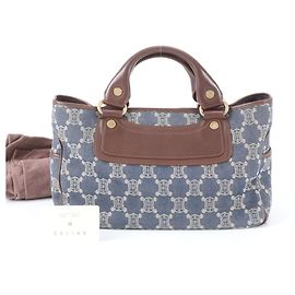 Céline Celine Paris Macadam Boogie Handbag Brown Navy blue