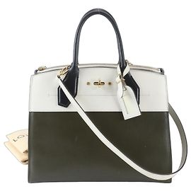 Louis Vuitton City Steamer MM Leather Handbag Black White Green Khaki