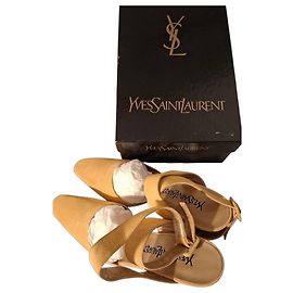 Yves Saint Laurent Yellow Suede Block Heel Sandals Yellow