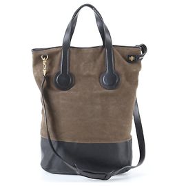 Céline Celine Leather 2-Way Shoulder Bag Black Khaki