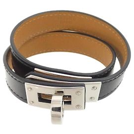 Hermès Hermes Kelly Double Tour Charm Armband Schwarz Silber
