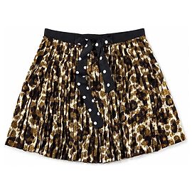 Saia plissada de seda Louis Vuitton padrão leopardo Marrom Preto Branco Estampa de leopardo
