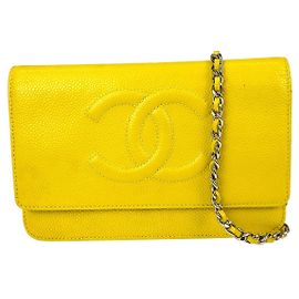Portefeuille avec chaîne Chanel Caviar Jaune