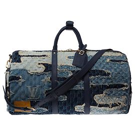 Sac LOUIS VUITTON Keepall en Denim Bleu - 103533 Bleu