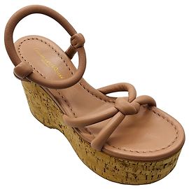 Gianvito Rossi Peach Nappa Lamb Leather 100mm Platform Wedge Heel Sandals Pink