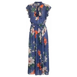 Autre Marque Abito midi con maniche a farfalla Leo Lin Moonlight Blue Lavish Print Grace Blu