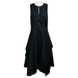 Loewe Midi-Kleid aus schwarzer Baumwollpopeline mit Schleife Schwarz