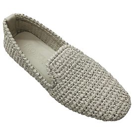 Moncler White Woven Leather Flats White