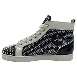 Christian Louboutin Studded High-Top Sneakers Black White Blue