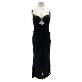 Longchamp Schwarzes langes Seidenkleid Schwarz
