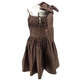 Vestido de bolinhas marrom de viscose Rotate Marrom