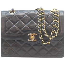 Bolsa de Ombro Chanel Lambskin Double Flap Mini Matelassé Preto