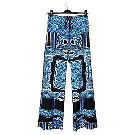 Hale Bob Blue Print Wide Leg Pants Black White Blue