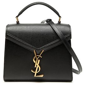 Saint Laurent Black Mini Grain de Poudre Monogram Cassandra Top Handle Bag Black