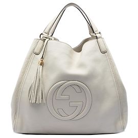 Gucci Soho Cellarius Tote aus weißem Leder, Größe Large Weiß