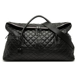 Sac de voyage géant Saint Laurent en cuir de veau matelassé noir ES Noir