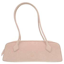 ALAÏA Bolsa de ombro Le Teckel em nubuck rosa, tamanho Medium Rosa