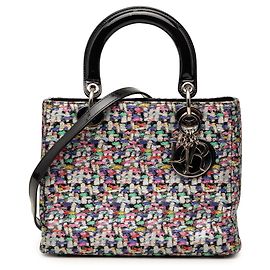 Lady Dior Dior Schwarz Medium Multicolore Metallicgewebe und Lackleder Schwarz