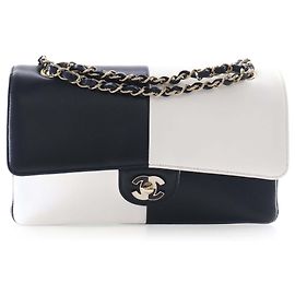 Chanel Black Medium Classic Bicolor Lambskin Geometric Colorblock Double Flap Outro