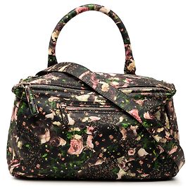 Bolsa Pandora em pele de vitelo preta com estampa floral tamanho Medium da Givenchy Preto