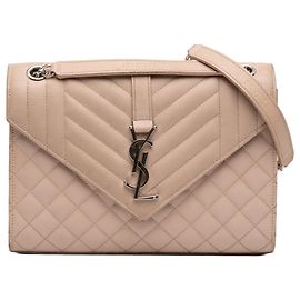 Saint Laurent Braune Medium Grain De Poudre Triquilt Monogram Envelope Bag Tasche Braun