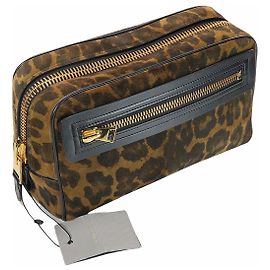 Tom Ford Pochette de voyage en daim imprimé léopard Marron Imprimé léopard