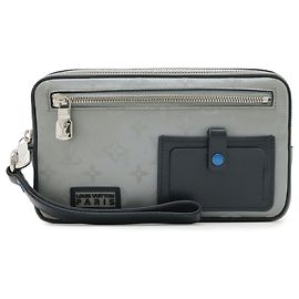 Louis Vuitton Monogram Satellite Alpha Clutch Bag Silvery Navy blue Monogram