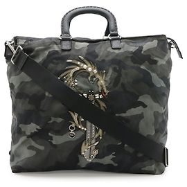 Prada Large Camouflage Shoulder Tote Bag Black Multiple colors Other Green