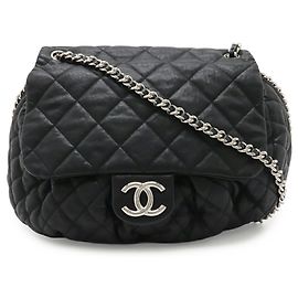 CHANEL Matelassé Chain Around Coco Mark Shoulder Bag Black