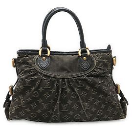 Louis Vuitton Monogram Denim Neo Cabby MM Tote Bag Black