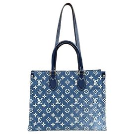 Borsa a tracolla Louis Vuitton OnTheGo MM Monogram Jacquard Denim Blu navy