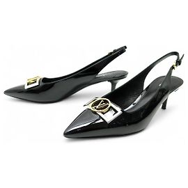 LOUIS VUITTON INSIDER SLINGBACK SCHUHE 1A66C0 SCHWARZ LACKLEDER LV LOGO Schwarz