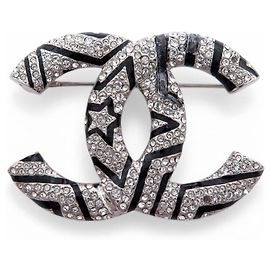 NEUER CHANEL LOGO CC STERN STRASS SILBERFARBENES METALL SILVER STEEL BROSCHE Silber