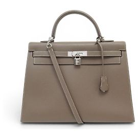 Hermès HERMES KELLY 35 SELLIER EPSOM LEATHER TAUPE HANDBAG WITH SHOULDER STRAP Taupe