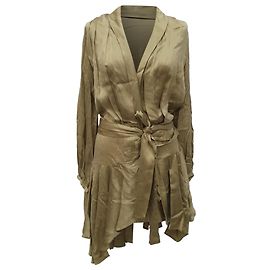 Zimmermann Empire Wrap Mini Dress in Olive Silk Green Olive green