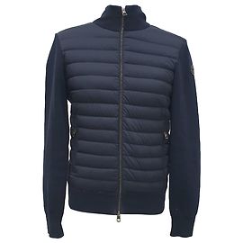 Moncler Padded Zip-Up Cardigan in Navy Blue Polyamide Blue Navy blue