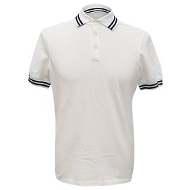 Polo Brunello Cucinelli con detalles de rayas en algodón blanco Blanco Crudo