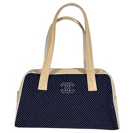 Chanel Navy Canvas Sports Bag White Navy blue