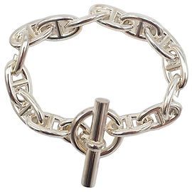 Hermès Chaîne d'Ancre GM Silver Bracelet, Size 14 Silvery