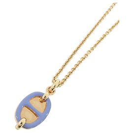 Hermès Collar Hermes Mini Maillon PM 100053FO Azul Dorado