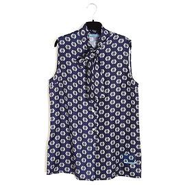 Prada Navy Blue Silk Twill Sleeveless Ascot Blouse Navy blue