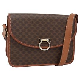Céline Borsa a Spalla Celine Vintage Macadam in Tela e Pelle Marrone