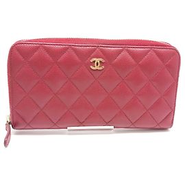 Cartera Organizadora Chanel Zip Around Acolchada Caviar Large Roja