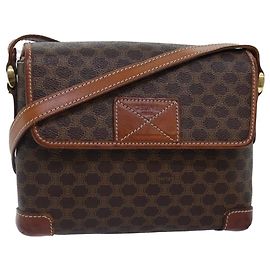 Céline Borsa a Spalla Celine Vintage Macadam in Tela e Pelle Marrone