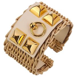 Hermès Hermes Collier de Chien Medor Picnic Bangle Bracelet Beige Golden